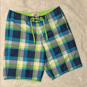 Hollister Green/Blue Plaid Men’s Swim Shorts | Size L